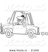 Vector of a Cartoon Businessman Talking on a Phone and Driving - Coloring Page Outline by Toonaday