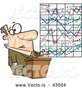 Vector of a Cartoon Businessman Trying to Explain a Complicated Graph Lines All over the Place by Toonaday