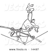 Vector of a Cartoon Businessman Trying to Maintain Balanced Budget on a Tight Rope - Coloring Page Outline by Toonaday