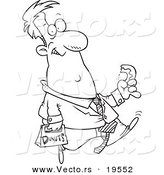 Vector of a Cartoon Businessman Walking and Eating a Donut - Outlined Coloring Page by Toonaday