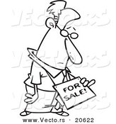 Vector of a Cartoon Businessman Wearing a for Sale Sign on His Neck - Coloring Page Outline by Toonaday