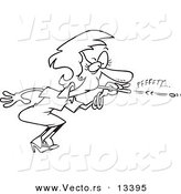 Vector of a Cartoon Businesswoman Blowing a Wad Through a Straw - Coloring Page Outline by Toonaday
