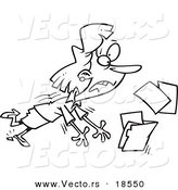 Vector of a Cartoon Businesswoman Breaking Her Heel and Spilling Files - Outlined Coloring Page by Toonaday