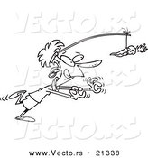 Vector of a Cartoon Businesswoman Chasing After a Carrot - Outlined Coloring Page by Toonaday