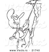 Vector of a Cartoon Businesswoman Climbing a Hillside - Outlined Coloring Page by Toonaday