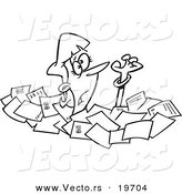 Vector of a Cartoon Businesswoman Drowning in Papers - Outlined Coloring Page by Toonaday