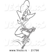 Vector of a Cartoon Businesswoman Jumping on a Pogo Stick - Outlined Coloring Page by Toonaday