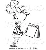 Vector of a Cartoon Businesswoman Marking Her Calendar - Coloring Page Outline by Toonaday