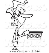Vector of a Cartoon Businesswoman Putting a Comment in a Suggestion Box - Outlined Coloring Page by Toonaday