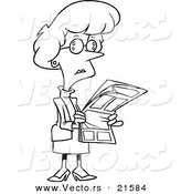 Vector of a Cartoon Businesswoman Reading a Newspaper - Outlined Coloring Page by Toonaday
