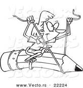 Vector of a Cartoon Businesswoman Riding a Pencil - Outlined Coloring Page by Toonaday