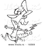 Vector of a Cartoon Businesswoman Running from Bad Karma - Outlined Coloring Page Drawing by Toonaday