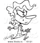 Vector of a Cartoon Businesswoman Running to Get Bars on Her Phone - Coloring Page Outline by Toonaday