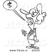 Vector of a Cartoon Businesswoman Shouting About Money - Outlined Coloring Page by Toonaday