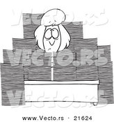 Vector of a Cartoon Businesswoman Sitting at Her Desk with Stacks of Paperwork - Outlined Coloring Page by Toonaday