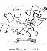 Vector of a Cartoon Businesswoman Skateboarding in the Office - Coloring Page Outline by Toonaday