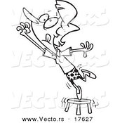 Vector of a Cartoon Businesswoman Standing on a Stool and Reaching - Coloring Page Outline by Toonaday