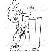 Vector of a Cartoon Businesswoman Watching a Moth Emerge from a Filing Cabinet - Coloring Page Outline by Toonaday