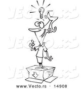 Vector of a Cartoon Businesswoman with an out of the Box Idea - Coloring Page Outline by Toonaday
