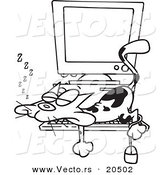 Vector of a Cartoon Calico Cat Napping on a Keyboard - Coloring Page Outline by Toonaday