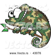 Vector of a Cartoon Camouflage Chameleon Lizard Smiling on a Branch by Toonaday