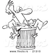 Vector of a Cartoon Canned Businessman Stuck in a Garbage Can - Outlined Coloring Page by Toonaday