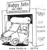 Vector of a Cartoon Car Driving Through an Auto Wash - Coloring Page Outline by Toonaday