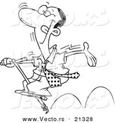 Vector of a Cartoon Carefree Black Businessman Jumping on a Pogo Stick - Outlined Coloring Page by Toonaday