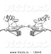 Vector of a Cartoon Cartoon Black and White Outline Design of Army and Navy Men Playing Tug of War - Outlined Coloring Page Drawing by Toonaday