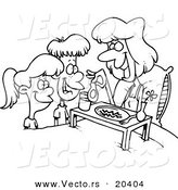 Vector of a Cartoon Cartoon Black and White Outline Design of Children Serving Their Mom Breakfast in Bed - Coloring Page Outline by Toonaday