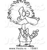 Vector of a Cartoon Cartoon Black and White Outline Design of Einstein Gesturing - Outlined Coloring Page Drawing by Toonaday