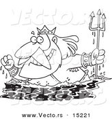 Vector of a Cartoon Cartoon Black and White Outline Design of King Neptune Surfacing - Coloring Page Outline by Toonaday