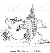 Vector of a Cartoon Cartoon Black and White Outline Design of Kong Carrying a Woman and Climbing a Skyscraper - Coloring Page Outline by Toonaday