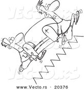Vector of a Cartoon Cartoon Black and White Outline Design of Movers Carrying a Sofa up Stairs - Coloring Page Outline by Toonaday