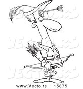 Vector of a Cartoon Cartoon Black and White Outline Design of Robin Hood with an Arrow on His Forehead - Outlined Coloring Page Drawing by Toonaday
