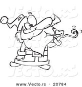 Vector of a Cartoon Cartoon Black and White Outline Design of Santa Celebrating - Coloring Page Outline by Toonaday