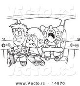 Vector of a Cartoon Cartoon Black and White Outline Design of Siblings Fighting in a Car on a Road Trip - Coloring Page Outline by Toonaday