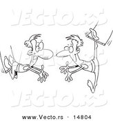 Vector of a Cartoon Cartoon Black and White Outline Design of Trapeze Artists Performing - Coloring Page Outline by Toonaday