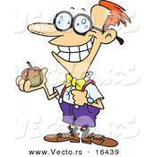 Vector of a Cartoon Cartoon Nerdy School Boy Holding an Apple - Outlined Coloring Page Drawing by Toonaday