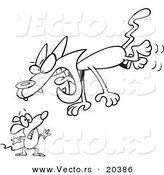 Vector of a Cartoon Cat Attacking a Mouse - Coloring Page Outline by Toonaday