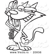 Vector of a Cartoon Cat Talking on a Phone - Coloring Page Outline by Toonaday