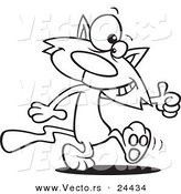 Vector of a Cartoon Cat Walking Upright and Holding a Thumb up - Outlined Coloring Page by Toonaday