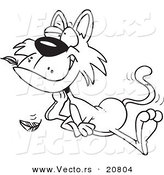 Vector of a Cartoon Cat with a Bird in His Mouth - Coloring Page Outline by Toonaday