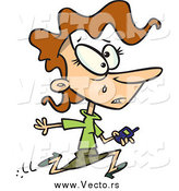 Vector of a Cartoon Caucasian Businesswoman Running to Get Bars on Her Phone by Toonaday