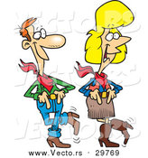 Vector of a Cartoon Caucasian Country Couple Line Dancing by Toonaday