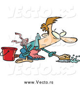 Vector of a Cartoon Caucasian Guy Scrubbing a Floor by Toonaday