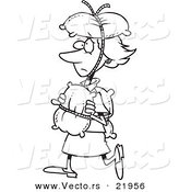 Vector of a Cartoon Cautious Woman Covered in Pillows - Outlined Coloring Page by Toonaday