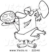 Vector of a Cartoon Caveman Chef Serving an Egg - Coloring Page Outline by Toonaday