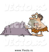 Vector of a Cartoon Caveman Chiseling on a Boulder by Toonaday