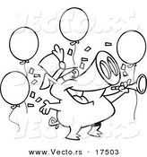 Vector of a Cartoon Celebrating New Year Pig - Coloring Page Outline by Toonaday
